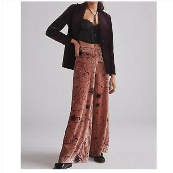 Anthropologie Pants - Anthropologie Embroidered Velvet Wide Leg pants 14 NEW